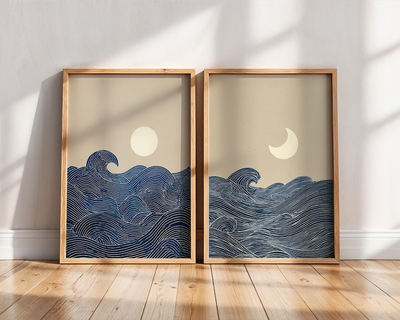 Home Decor Youtube - 2pcs Japandi Minimalist Moon Crescent Canvas