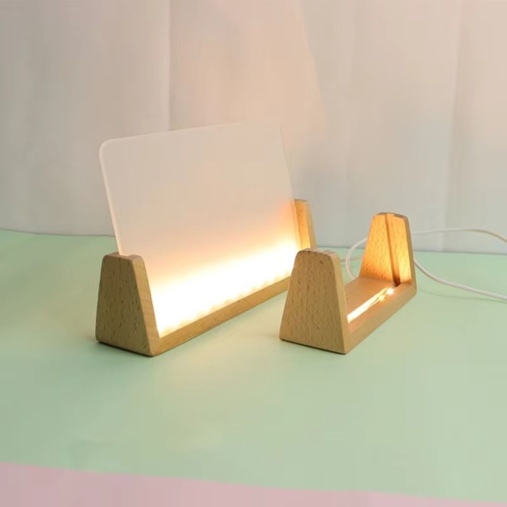 Bamboo Photo Frame - Warm Light Wooden Lighted Base Non-slip