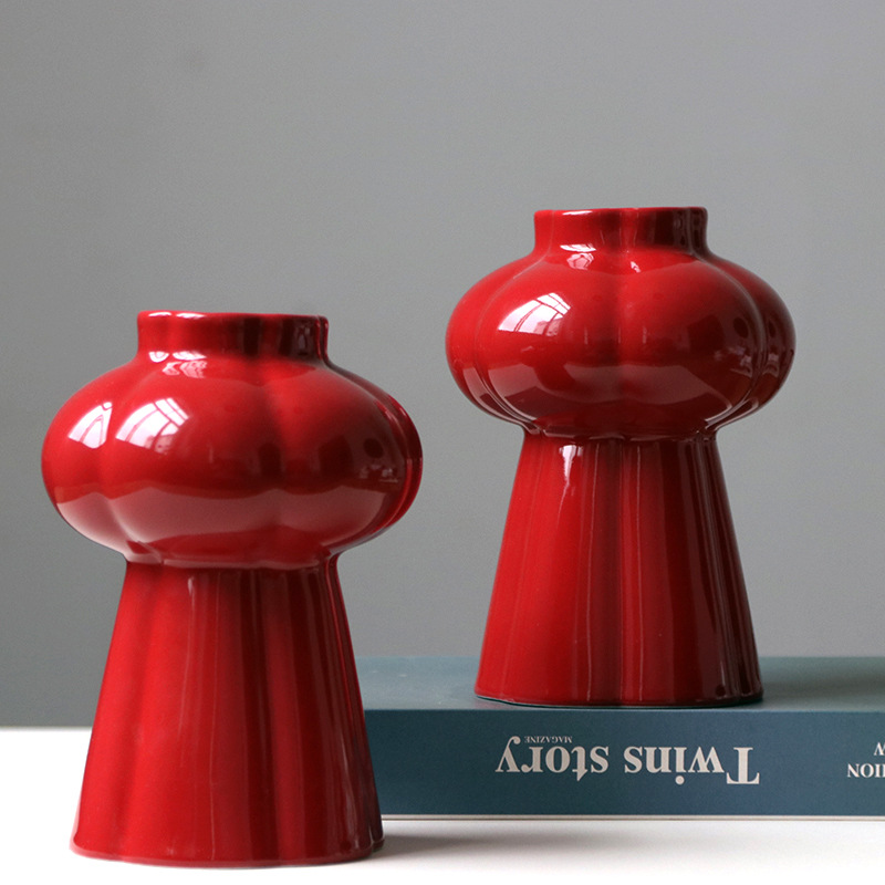 Home Decor Center - 1Pcs Red Ceramic Vase, Desktop Center