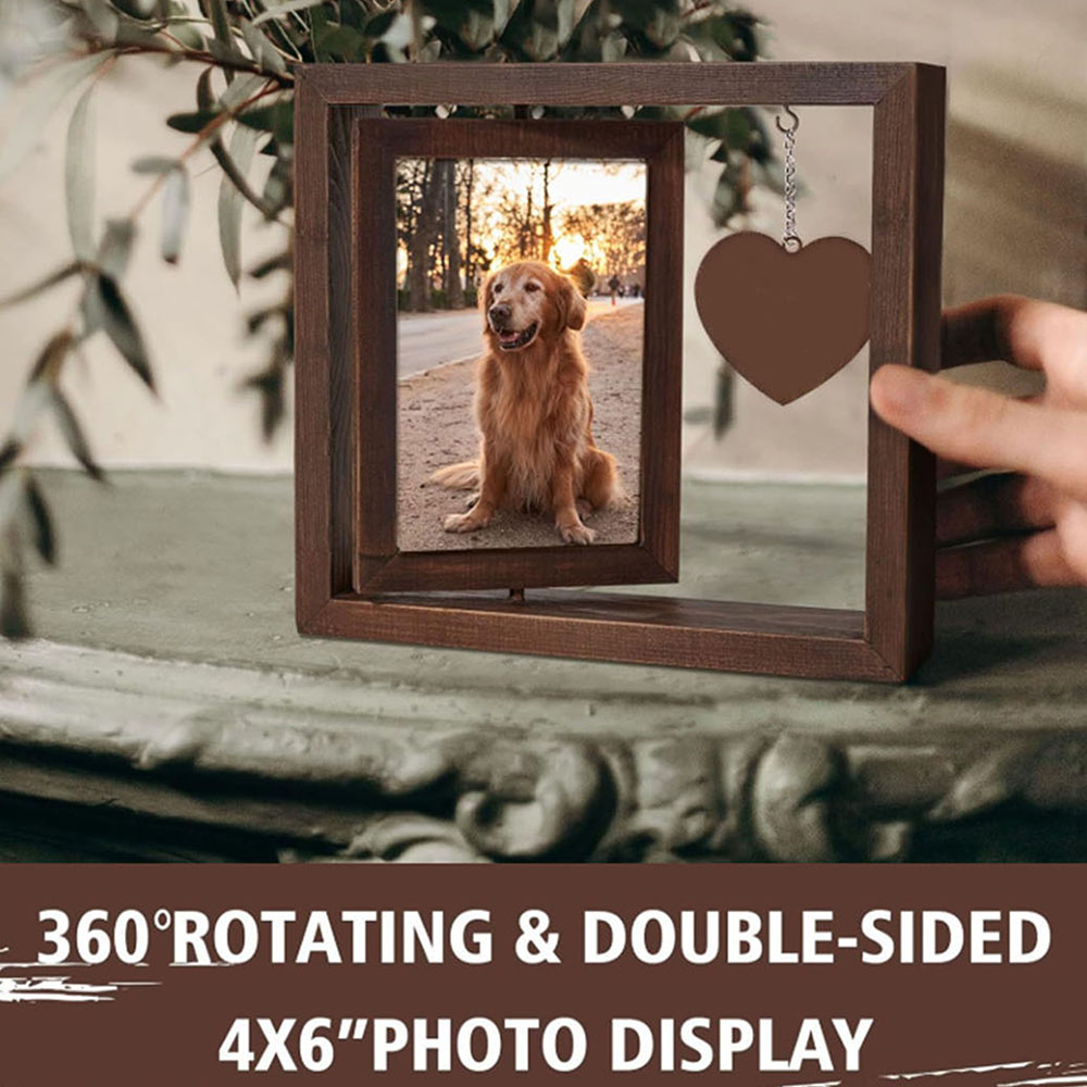 Bamboo Photo Frame - Pet Memorial Photo Frame Rotatable Photo