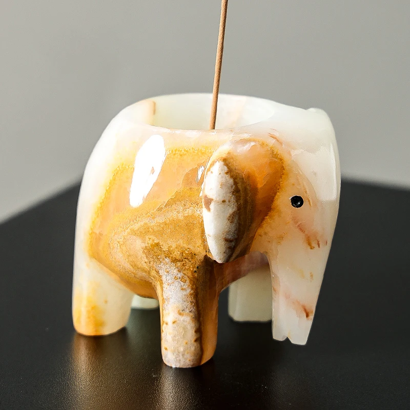 Incense Stick Holder - White Onyx Natural Marble Elephant Shape