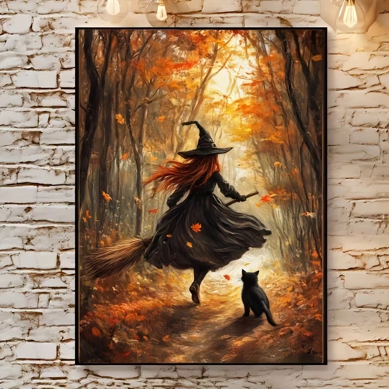 Home Decor Retro - Retro Alloween Autumn Witch On Broomstick