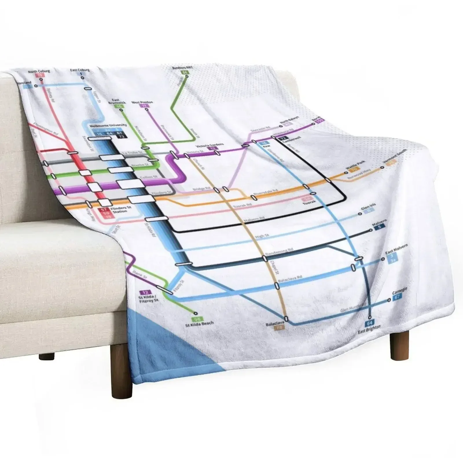 Home Decor Melbourne - Melbourne Tram Network Map Throw Blanket