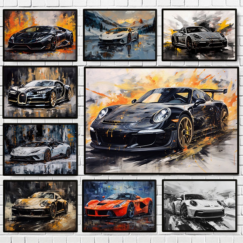 Home Decor Deals - Modern Abstract Luxury Cars Poster Colorful