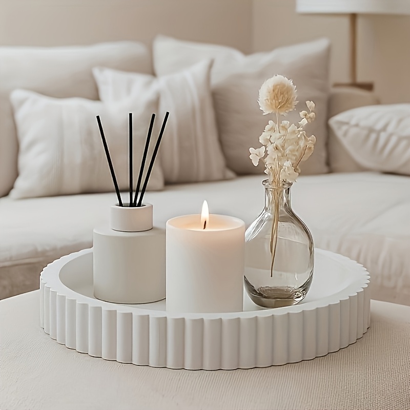 Home Decor Center - Round White Tray Modern Wavy Tray