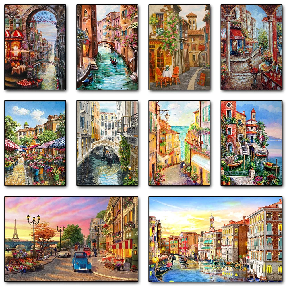 Geometric Wall Art - Modern Paris Street Landscape Canvas Painting