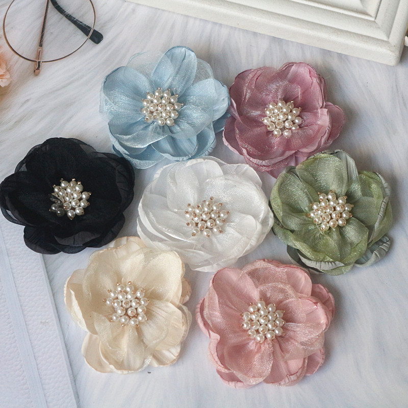 Home Decor Center - 5PCS 7.5CM Chiffon Organza Fabric Rose