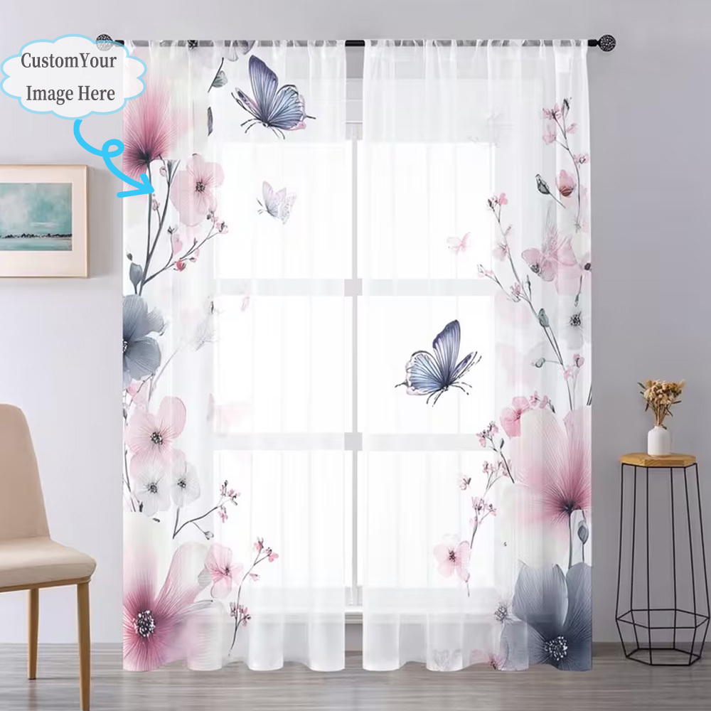 Custom 2D Flat 2pcs Sheer Curt - огляд і ціна Home Decor Fabric
