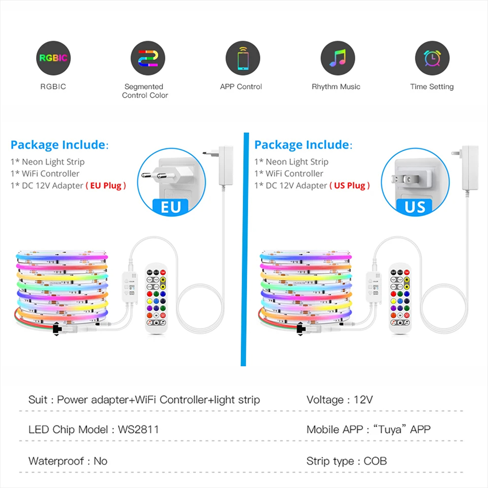 Tuya WiFi WS2811 RGBIC COB LED - огляд і ціна Home Decor App Free
