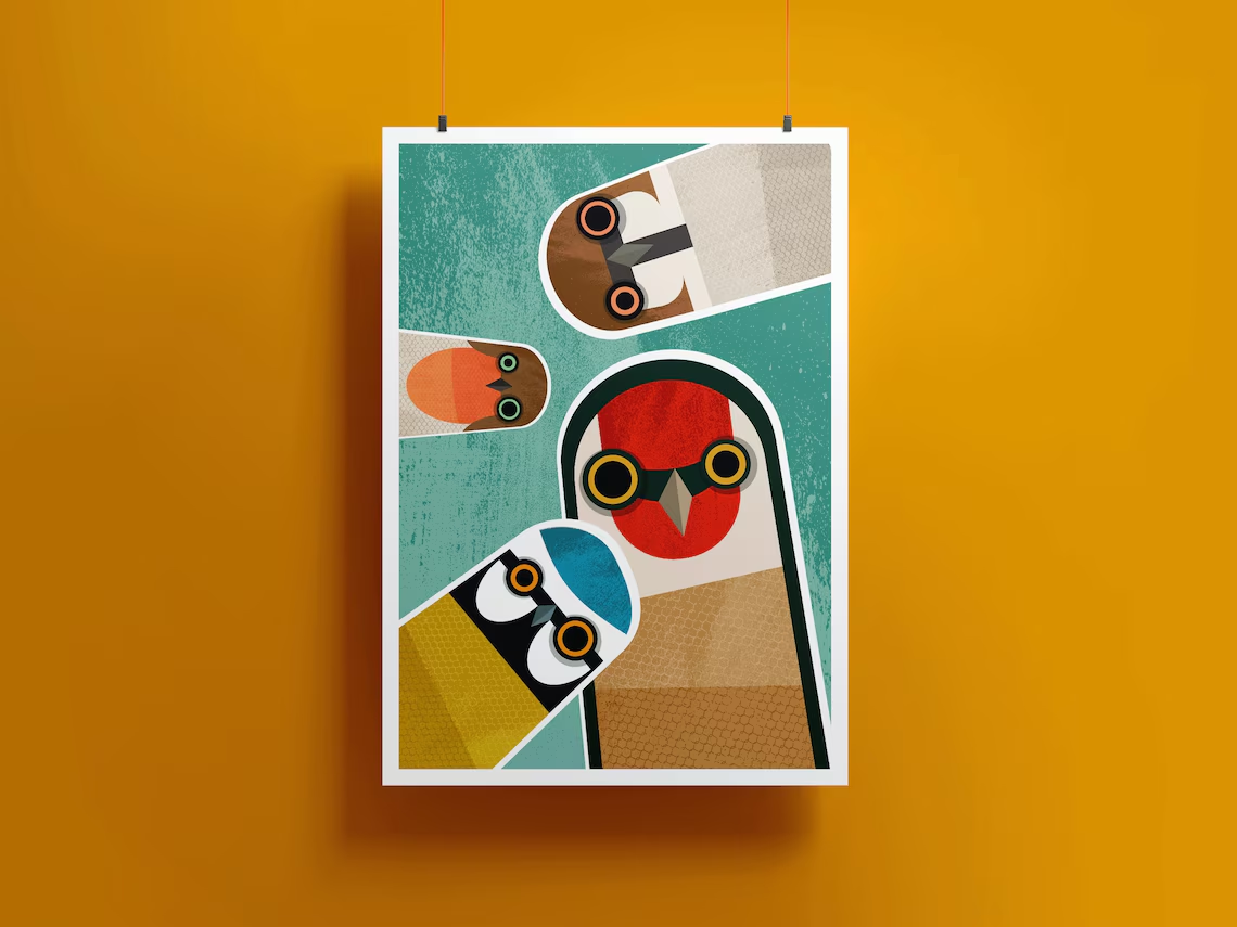 Mid Century Geometric Bird Col - огляд і ціна Home Decor Retro