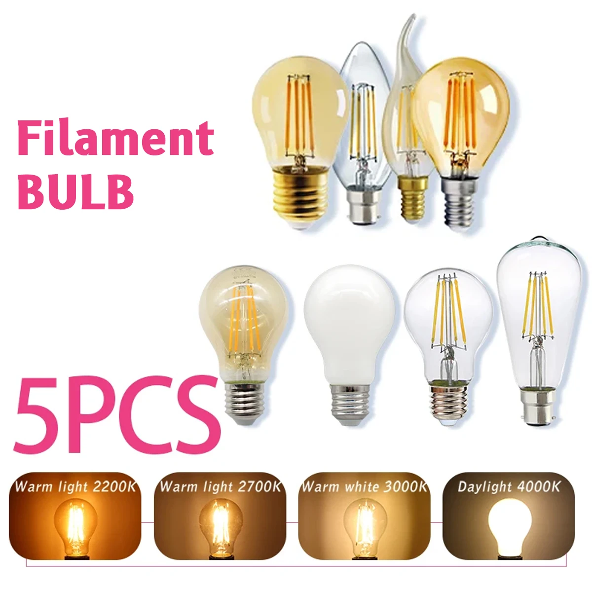 5PCS E27 E14 B22 Retro Edison  - огляд і ціна Home Decor Retro